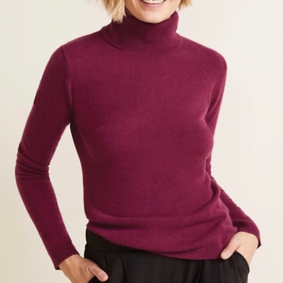 Garnet Hill 100% cashmere turtleneck sweater in mulberry - Picture 2 of 6